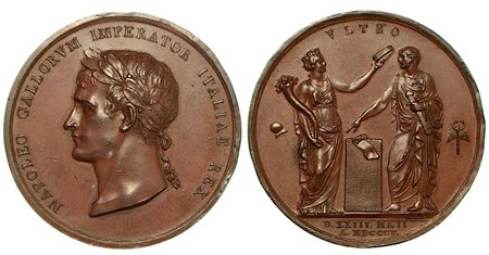 INCORONAZIONE A MILANO DI NAPOLEONE A RE D’ITALIA., Medaglia in bronzo 1805.