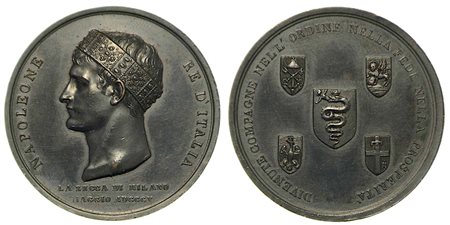 INCORONAZIONE A MILANO DI NAPOLEONE A RE D’ITALIA., Medaglia in bronzo 1805.