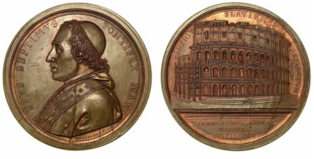 PIO VII, 1800-1823. RESTAURO DEL COLOSSEO IN ROMA., Medaglia in bronzo 1807.