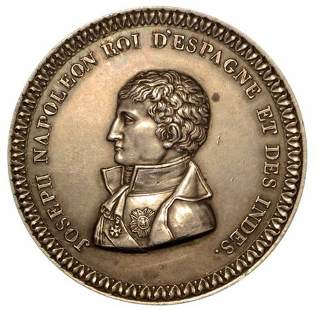 GIUSEPPE NAPOLEONE RE DI SPAGNA (1806-1808)., Medaglia uniface in argento 1808, Parigi.