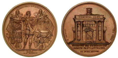 TRATTATO DI PRESBURGO VIOLATO DALL'AUSTRIA: BATTAGLIE D'ABENSBERG E ECKMUHL., Medaglia in bronzo 1809.