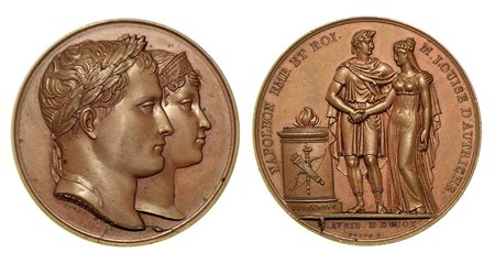 CERIMONIE PER IL MATRIMONIO DI NAPOLEONE CON MARIA LUIGIA D'AUSTRIA., Medaglia in bronzo 1810.