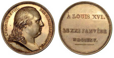 LUIGI XVIII, 1814-1824. SEPOLTURA DI LUIGI XVI E MARIA ANTONIETTA A SAINT-DENIS., Medaglia in argento 1815.