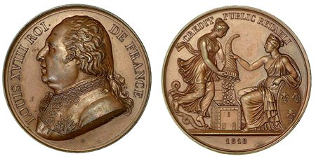 LUIGI XVIII, 1814-1824. RIDUZIONE DEL CREDITO PUBBLICO., Medaglia in bronzo 1818.