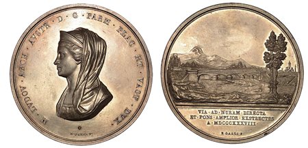 MARIA LUIGIA D'AUSTRIA, 1815-1847. PONTE SUL TORRENTE NURE., Medaglia in argento 1838.