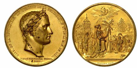 TRASLAZIONE A LES INVALIDES DELLE CENERI DI NAPOLEONE BUONAPARTE (1769-1821)., Medaglia in bronzo dorato 1840.