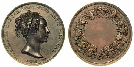 CARLOTTA MARCHIONI (Attrice e cantante 1796-1861)., Medaglia commemorativa in bronzo, Bologna 1822.