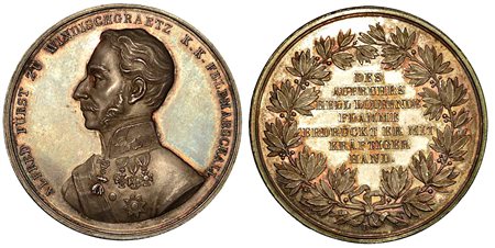 AUSTRIA. Francesco Giuseppe I, 1848-1916., Medaglia (1848) per la soppressione della rivolta a Vienna del principe Alfred Furst Zu Windisch-graetz.