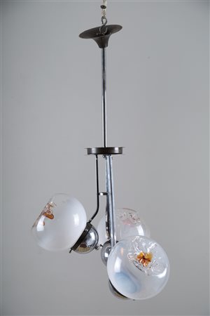 Chrome-plated and glass chandelier