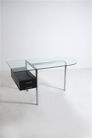 Italian desk in steel, glass and wood. 1970s