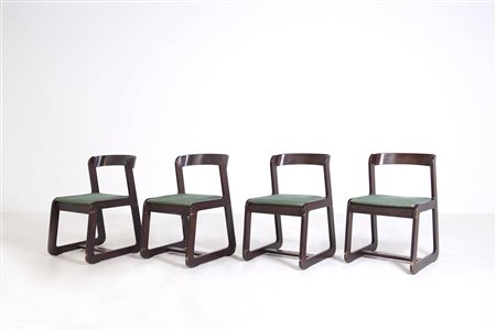 Four chairs in wood for MARIO SABOT. 1970s