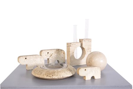 ENZO MARI. Desk set in travertine