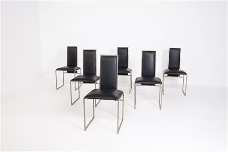 ROMEO REGA. Six chairs in leather and steel