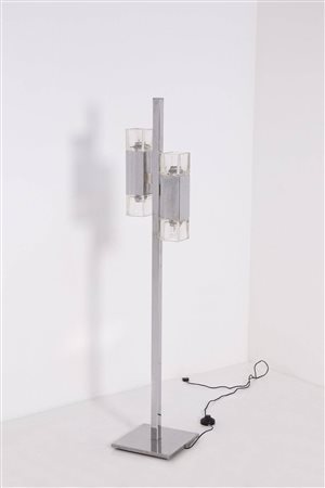 Floor lamp in chromed-steel and glass. 1970s