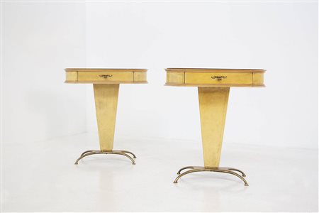 Parchment and glass bedside tables. 1950s