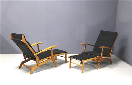 BBPR (Attr) Wooden and leather deck chairs. 1950s