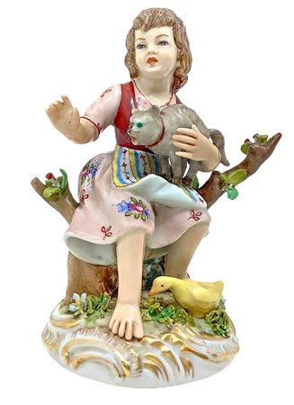 Statuina di Capodimonte raffigurante bambina con gatto.