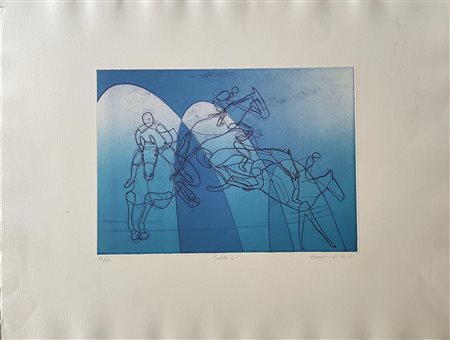 Héctor Saunier SALTO C acquaforte colorata, cm 27x37,5, su foglio cm 50x66;...