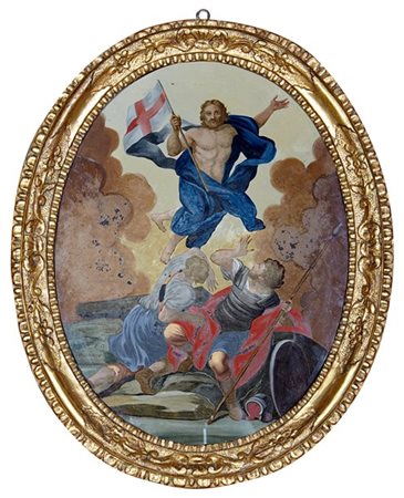 Scuola del secolo XVIII "La Resurrezione di Cristo" verre-peint (cm 44x34,5) In