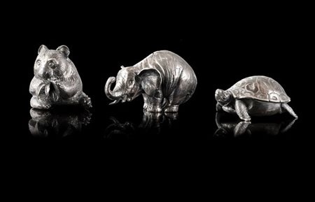 Gianmaria Buccellati "Elefante", "Panda" e "Tartaruga" tre piccole sculture in