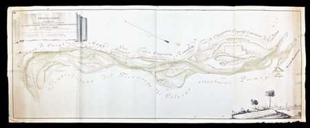 [MAPPA DEL CORSO DEL FIUME PO] Delineazione del Fiume Po sue isole, cavi abband