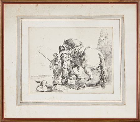 Giambattista Tiepolo Il cavaliere vicino al suo cavallo, dalla serie I Capricci