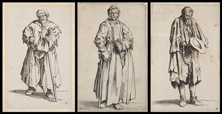 Jacques Callot Mendicanti, dalla serie Les Gueux
Tre acqueforti rifilate e incol