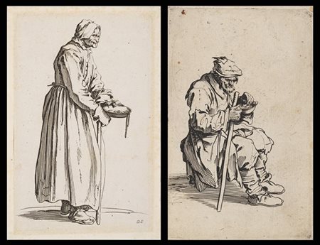 Jacques Callot Mendicanti, dalla serie Les Gueux
Due acqueforti rifilate e incol