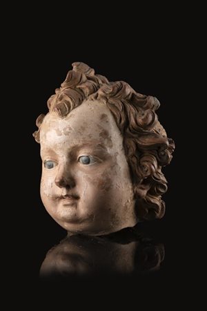 Arte napoletana, secolo XVIII. Testa di putto, figura da presepe in terracotta