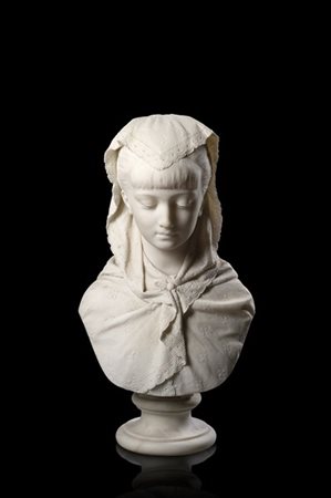 Flaminio Lucca "La modestia" 1884, busto in marmo bianco (h. cm 63) Firmato, loc