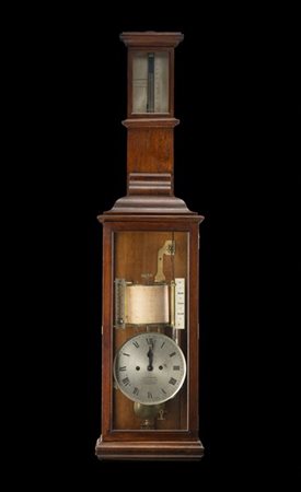 J. L. CASARTELLI, MANCHESTER 

Orologio barografo in cassa in rovere e vetri. M