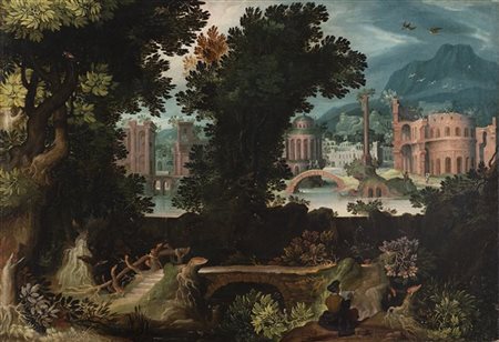 Maniera di Matthijs Brill, secolo XVII

Paesaggio con capriccio architettonico