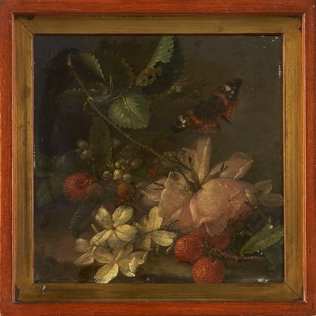 Scuola del secolo XIX

Fiori e farfalla
Olio su rame, cm 21x21
In cornice (liev