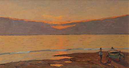 GIOVANNI LOMI<BR>Livorno 1889 - 1969<BR>"Tramonto all'Ardenza"