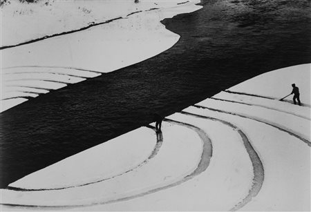 (rif.) Dennis Oppenheim - Stampa fotografica dell'installazione Annual rings 1968, St. John River at Ft. Kent, Maine