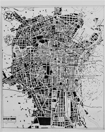 Paolo Mussat Sartor (Torino 1947)  - Alighiero Boetti. Mappa di Torino con indicazione degli studi degli artisti (presenti alla mostra Arte Povera in Bologna), 1968