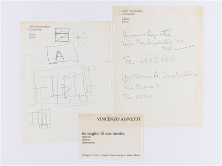 Vincenzo Agnetti (Milano 1926-1981)  - Lotto composto da 1 disegno e 1 foglio con annotazioni dell'artista