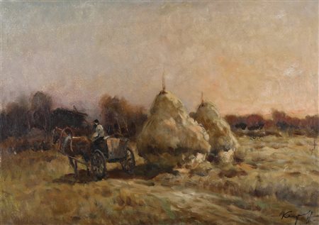 KARPOFF IVAN (1898 - 1970) - Paesaggio russo con contadino e carro. .