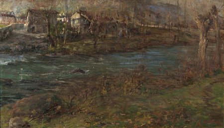 SOLDINI ARNALDO (1862 - 1936) - Paesaggio fluviale.