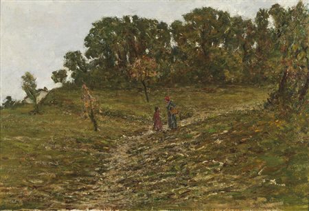 BARBIERI GIOVANNI BATTISTA (1858 - 1926) - Paesaggio montano con personaggi. .