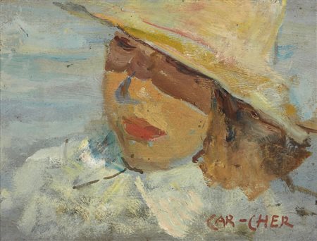 CHERUBINI CARLO (1897 - 1978) - Ritratto di donna con cappello.