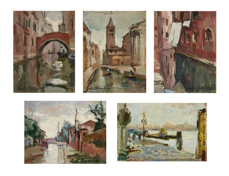 CHERUBINI CARLO (1897 - 1978) - Gruppo di cinque dipinti raffiguranti paesaggi veneziani. .