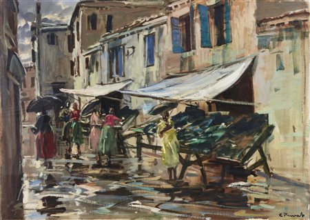 PRIVATO COSIMO (1899 - 1971) - Paesaggio veneziano con personaggi. .