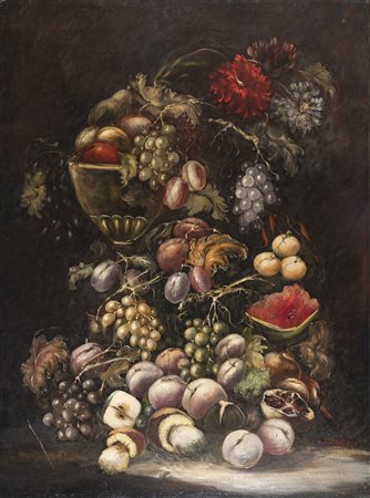 GIANNI TESTA, Composizione con frutti e fiori