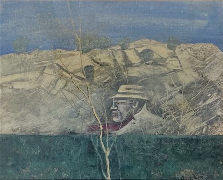 BANCHIERI GIUSEPPE Milano (Mi) 1927 Figura nel paesaggio 1969 Olio su tela...