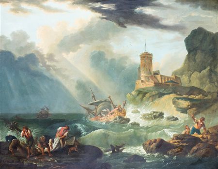 Claude Joseph Vernet ( Cerchia ) Paesaggio marino in burrasca olio su tela cm...