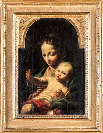 Scuola Italiana del XVII secolo Madonna del Rosario col Bambino olio su...