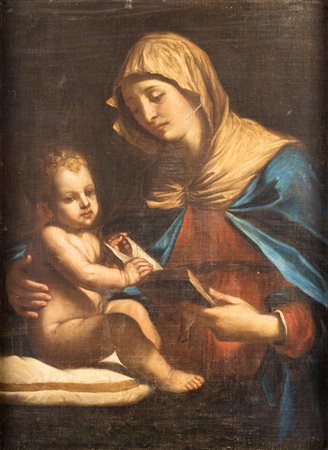 Scuola bolognese del XVII secolo Madonna col Bambino olio su tela cm 100x77...
