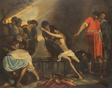 Bernardo Cavallino (Bottega) Martirio di San Lorenzo olio su tela cm 100x125...