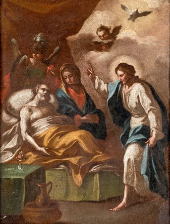 Scuola napoletana del XVII secolo La morte di San Giuseppe olio su tela cm...